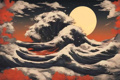荒海の風景画、アジアンスタイル、ウォールアートプリント 作： F. Abderrahim
