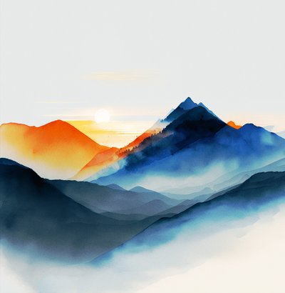 Shades of Serene 青い山、キャンバス＆ファインアートプリント 作： F. Abderrahim