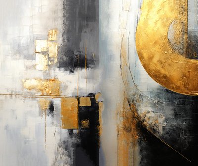 銀と金色の抽象的な直感的なアート 絵画、正方形のファインアートプリント 作： F. Abderrahim