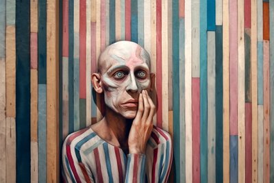 ジョルジョ・デ・キリコにインスパイアされた悲しい男のシュルレアリスム絵画、アートプリント 作： F. Abderrahim