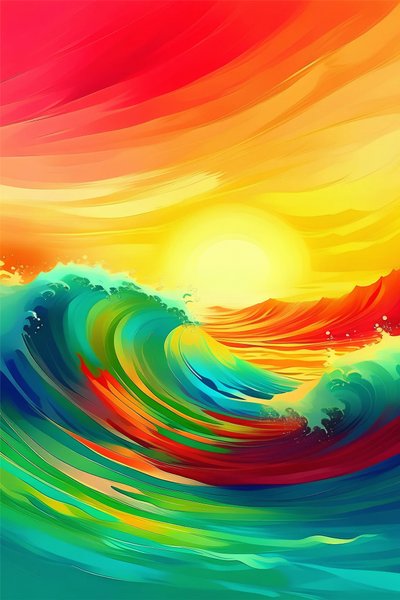 垂直キャンバスに虹の海の水景の波、リビングルームのスタジオの壁の装飾 作： F. Abderrahim