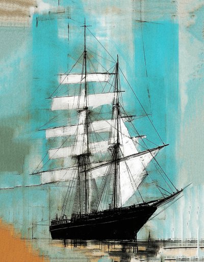 大胆な船の帆走 絵画 古い, マザーウェル スタイル, 壁掛けアート｜キャンバスプリント 作： F. Abderrahim