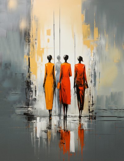通りを歩く人々、女性 抽象画、壁 アート プリント 作： F. Abderrahim