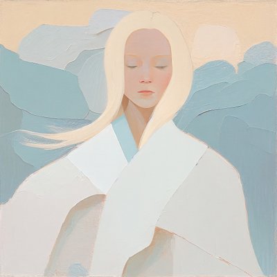 白いブロンドの女性の肖像画、抽象画、額装されたキャンバスプリント 作： F. Abderrahim