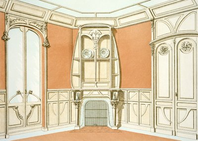 ダイニングルームのインテリアデザイン、Menuiserie dArt Nouveauからのイラスト公開c.1900 作： F. Barabas