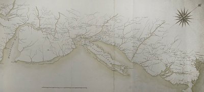 ロシャンボーの命令によるアメリカでの軍隊のキャンプと行軍の全体地図、右側の詳細、「Guerre de l