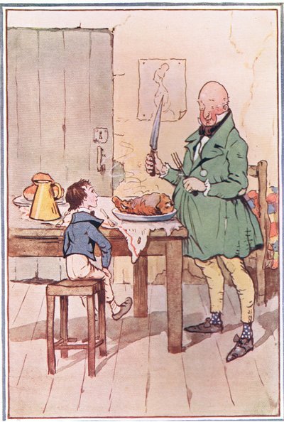 デイビッドは刑務所でマッコーバー氏と食事をしました、イラストはデイビッドコッパーフィールド、1914年から 作： F. M. B. Blaikie