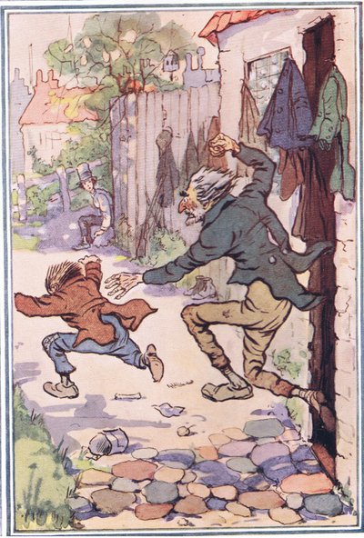 Hedは店の外に急いで飛んで、David Copperfield、1914年からのイラストを送ります 作： F. M. B. Blaikie