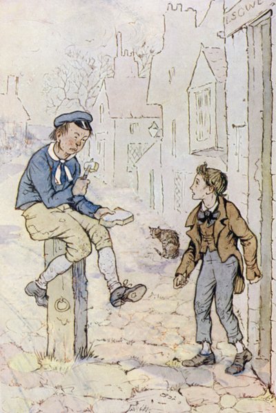 オリバー・ツイスト」のイラスト（カラーリトグラフ 作： F. M. B. Blaikie
