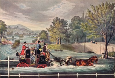 洪水の中の郵便馬車、c1827、1904 作： F Rosenbourg