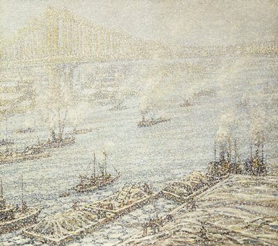 イーストリバー、ニューヨーク、冬、1915年頃（キャンバスに油彩） 作： F. Usher de Voll