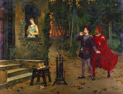 マルグリットとの出会い。メフィスト（Mephistopheles）。シャルル・グノー（1818〜1893）のオペラ「ファウスト」の挿絵。 作： Fabio Cipolla