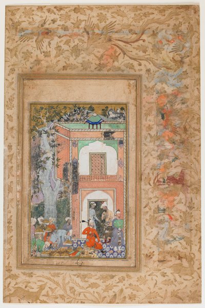 <em>Baburnama</em> からスルタン イブラヒム ローディの宮殿で楽しませる Babur <em></em> 作： Farrukh Beg