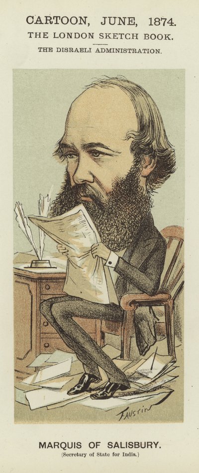 ソールズベリー侯爵の風刺画（カラーリトグラフ 作： Faustin (b.1847)
