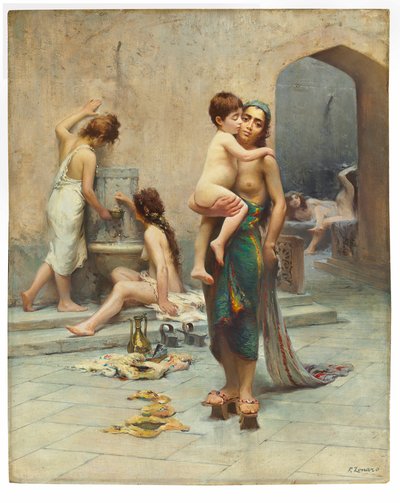 ハマム-バスルーム、c.1891-1902（キャンバスに油彩） 作： Fausto Zonaro