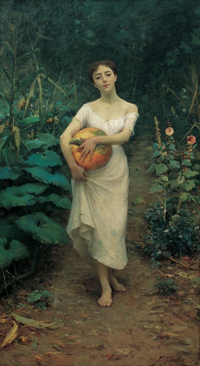 カボチャを運ぶ少女 作： Fausto Zonaro