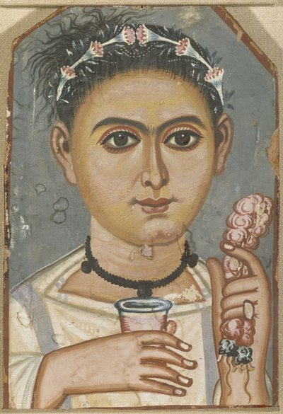 髪に花輪をつけた少年、200～230年頃 作： Fayum mummy portraits