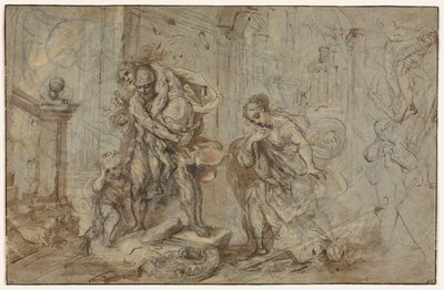トロイの陥落でアンキセスを救うアイネイアース 作： Federico Barocci