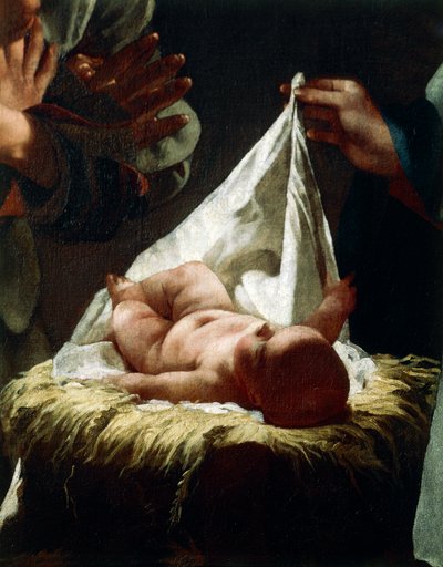 Federico Bencovich（1677-1753）による羊飼いの崇拝、パネルに油彩、233x166 cm、詳細 作： Federico Bencovich