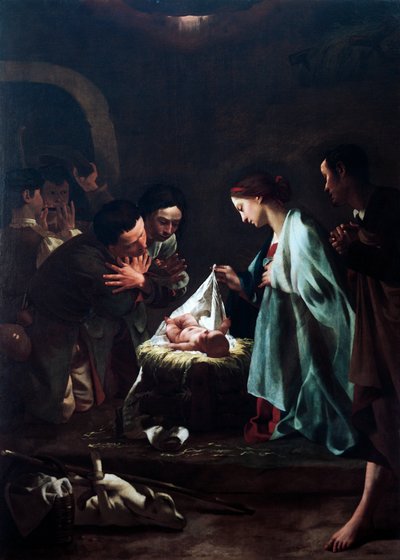 Federico Bencovich（1677-1753）による羊飼いの崇拝、パネルに油彩、233x166 cm、詳細 作： Federico Bencovich
