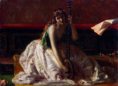 スカピリアトゥーラ：リュート奏者 par Faruffini, Federico (1831-1869).キャンバスに油彩、サイズ：26x35 作： Federico Faruffini