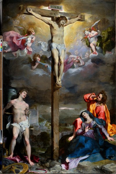 聖母、福音伝道者聖ヨハネ、聖セバスティアヌスとキリストの磔刑 作： Federico Fiori Barocci or Baroccio