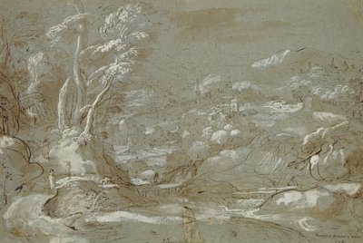 横向き（紙にペンとインクで白くハイライト） 作： Federico Fiori Barocci or Baroccio