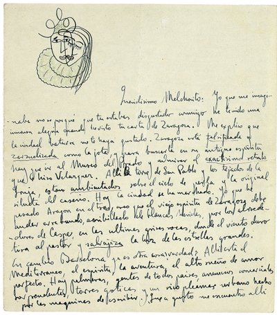 1926年1月下旬、グラナダのメルチョルフェルナンデスアラムグロへの直筆の手紙 作： Federico Garcia Lorca