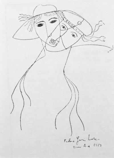 ブエノスアイレスで作られた彼自身の詩の 1 つを説明するための描画 作： Federico Garcia Lorca