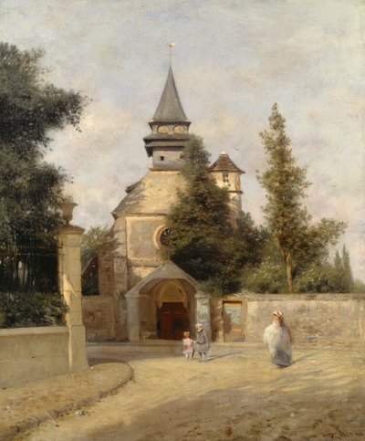 教会の外にいる子供たち、フェデリコ・ロサーノ（1835-1912）作、油彩・キャンバス、46.5x38cm 作： Federico Rossano