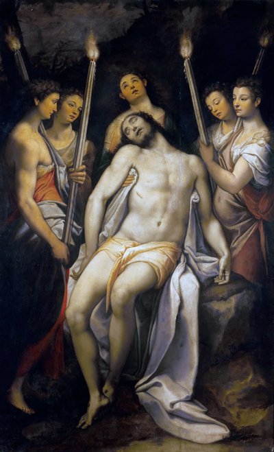 天使に支えられた死んだキリスト、1566-1568。 作： Federico Zuccari