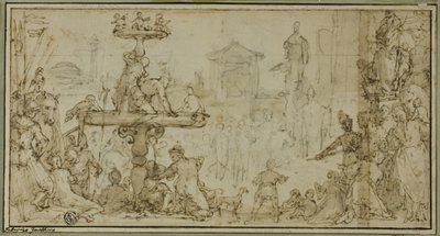 公共の場で高官を迎える教皇 (直筆) 頭の風刺画 (裏) 作： Federico Zuccaro