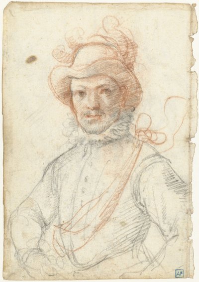 羽毛の帽子をかぶった戦士の肖像 作： Federico Zuccaro
