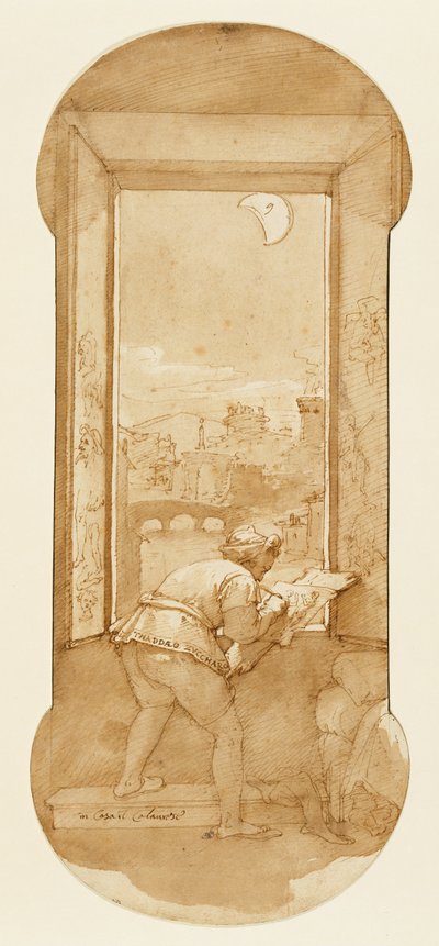 カラブレーゼの家で月光によるタデオの描画 作： Federico Zuccaro