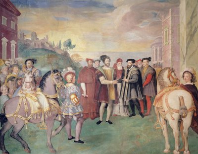 1538年のフランソワ1世とチャールズ5世の皇帝の間のニースの休戦、1534年に選出された教皇パウロ3世のファルネーゼ 作： Federico Zuccaro