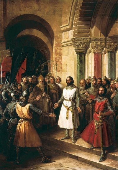 ゴデフロイ・デ・ブイヨンがエルサレム王に選出される（1099年7月23日～1839年7月23日 作： Federico de Madrazo y Kuntz
