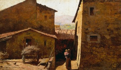 トスカーナの素朴な農家、フェデリコ・アンドレオッティ（1847-1930）作、油彩・パネル 作： Federigo Andreotti
