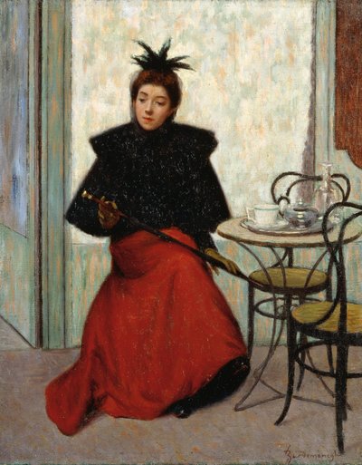 フェデリコ・ザンドメネギー（1841-1917）作「カフェにて」、油彩・キャンバス、41x33cm 作： Federigo Zandomeneghi