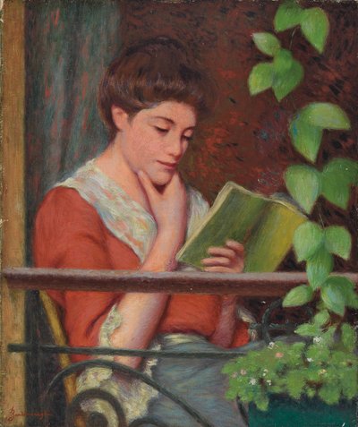 読書フレスコ-バルコニーの女性;フレッシュリーディング-バルコニーの女性、 作： Federigo Zandomeneghi