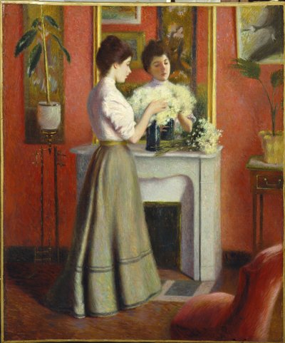 鏡の前の女」（ザンドメネギー、フェデリコ（1841-1917））。キャンバスに油彩、サイズ：65x55 作： Federigo Zandomeneghi