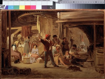 サーカスの舞台裏。 Feodor Andeyevich Bronnikov (1827-1902) による絵画。 キャンバスに油彩 作： Fedor Andreevich Bronnikov