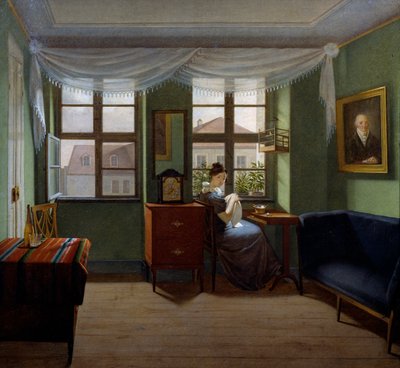 裁縫」フョードル・トルストイ（1783-1873）の絵画、油彩・キャンバス、42x46, 8 cm 作： Fedor Petrovich Tolstoy