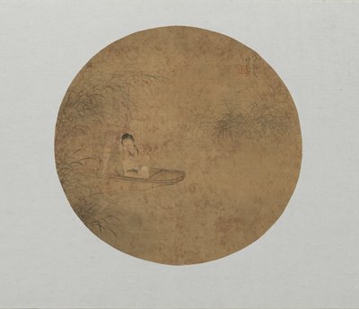 フルートを演奏するボートの女性 作： Fei Danxu