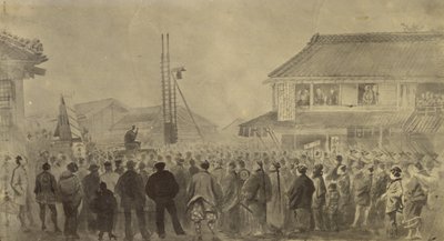 死刑執行のチャールズ・ワーグマンによる図面の写真コピー 作： Felice Beato