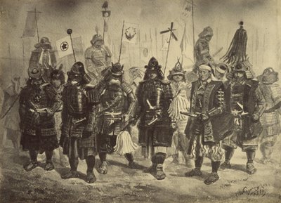 チャールズ・ワーグマンによる日本の戦士の絵の写真コピー 作： Felice Beato