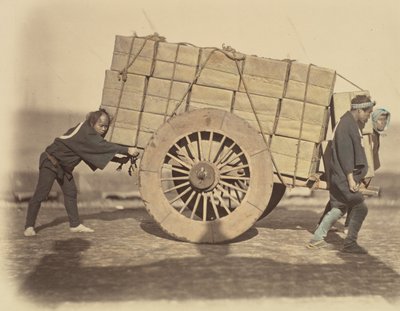 しゃりき、またはカートを押すクーリー、ca。 1860年。 作： Felice Beato