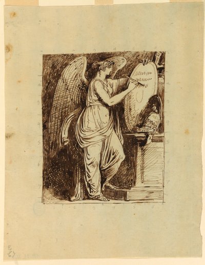 盾に 1805 年の日付を刻んだ翼のある勝利 作： Felice Giani