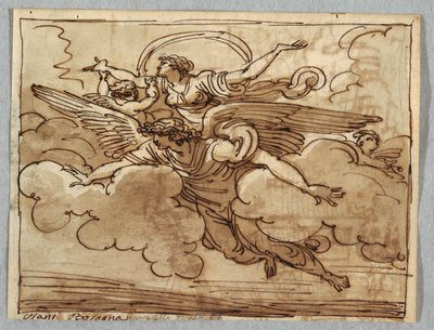 空飛ぶ天使に支えられた女 作： Felice Giani