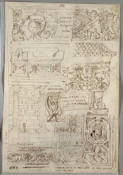 装飾研究; Verso: 2 つの頭の研究 作： Felice Giani