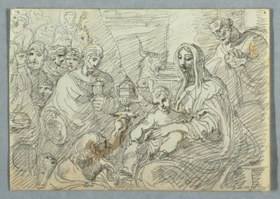 素描、ロドヴィコ・カラッチに倣った「三王礼拝の習作」、1800-1820年 作： フェリーチェ・ジャンニ